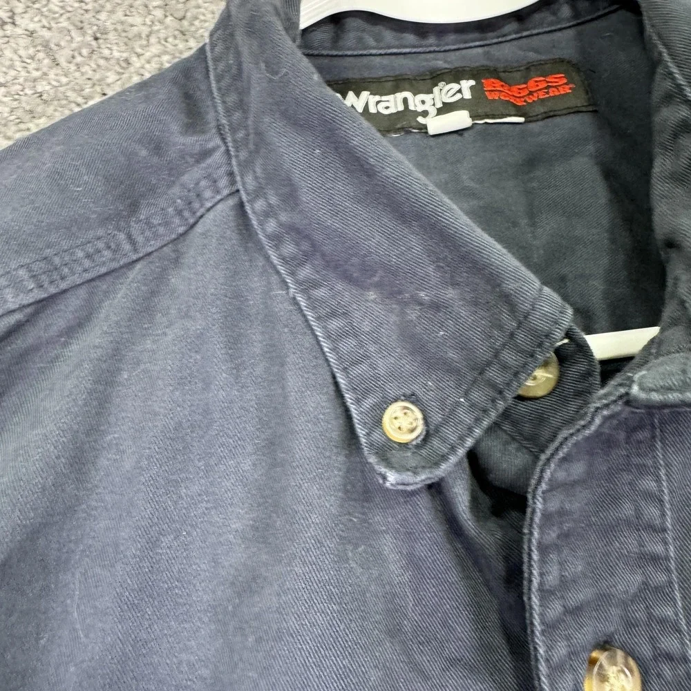 Wrangler Riggs Workwear Shirt Mens 2XLT Blue Long Sleeve Button Up Pockets Logo